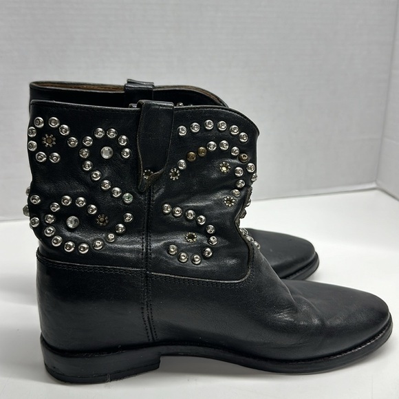 Isabel Marant Caleen Ankle Boots Distressed Leather Heeled Booties Black Size 38 - Picture 3 of 13